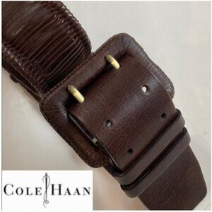 Cole Haan Wide Leather Belt Dark Brown Textured Buckle Size Large